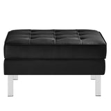 Loft Tufted Vegan Leather Ottoman - Mid-Century Modern & Stainless Steel Base