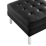 Loft Tufted Vegan Leather Ottoman - Mid-Century Modern & Stainless Steel Base