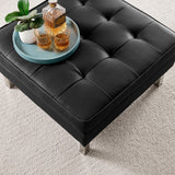 Loft Tufted Vegan Leather Ottoman - Mid-Century Modern & Stainless Steel Base