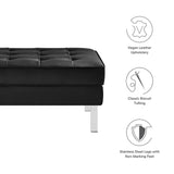 Loft Tufted Vegan Leather Ottoman - Mid-Century Modern & Stainless Steel Base