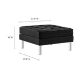 Loft Tufted Vegan Leather Ottoman - Mid-Century Modern & Stainless Steel Base
