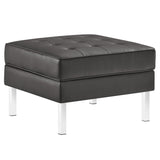 Loft Tufted Vegan Leather Ottoman - Mid-Century Modern & Stainless Steel Base
