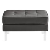 Loft Tufted Vegan Leather Ottoman - Mid-Century Modern & Stainless Steel Base