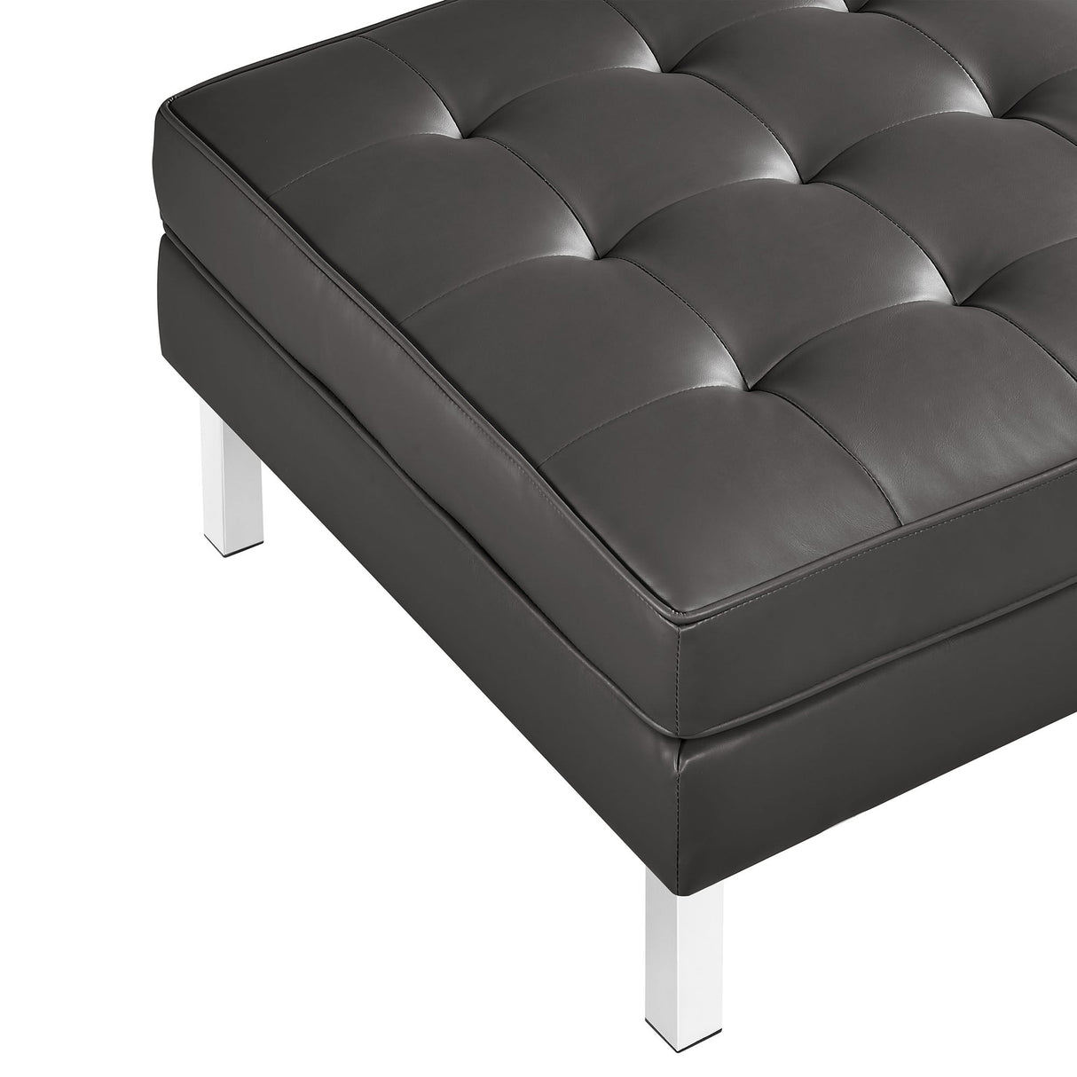 Loft Tufted Vegan Leather Ottoman - Mid-Century Modern & Stainless Steel Base