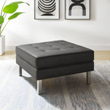 Loft Tufted Vegan Leather Ottoman - Mid-Century Modern & Stainless Steel Base