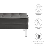 Loft Tufted Vegan Leather Ottoman - Mid-Century Modern & Stainless Steel Base
