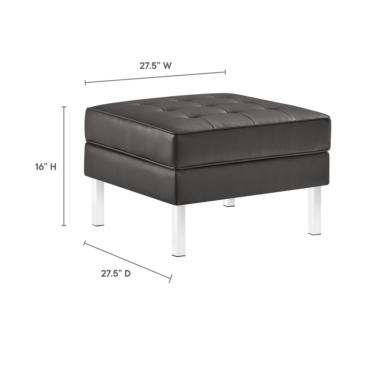 Loft Tufted Vegan Leather Ottoman - Mid-Century Modern & Stainless Steel Base
