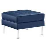Loft Tufted Vegan Leather Ottoman - Mid-Century Modern & Stainless Steel Base