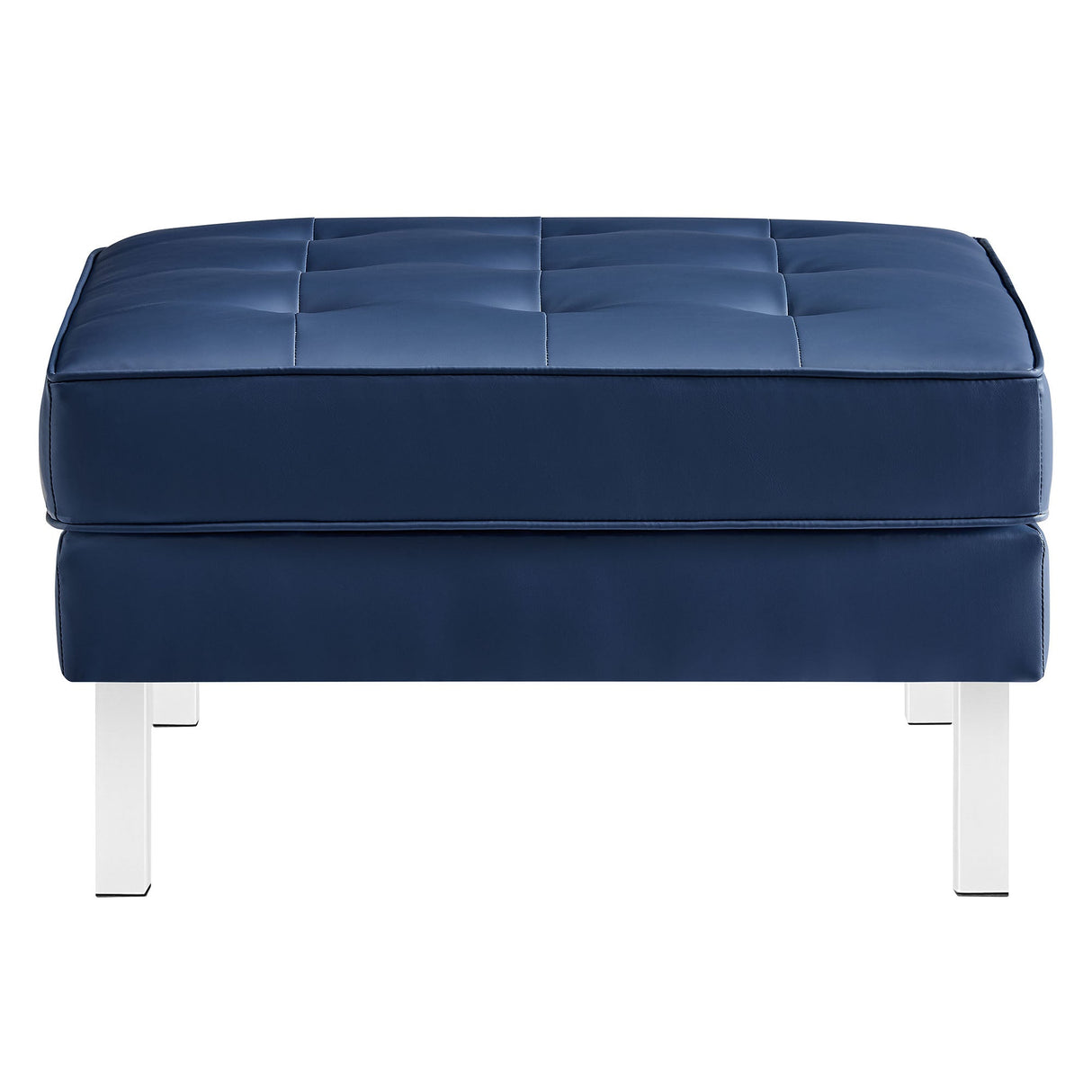 Loft Tufted Vegan Leather Ottoman - Mid-Century Modern & Stainless Steel Base