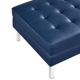 Loft Tufted Vegan Leather Ottoman - Mid-Century Modern & Stainless Steel Base