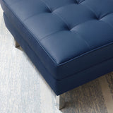 Loft Tufted Vegan Leather Ottoman - Mid-Century Modern & Stainless Steel Base