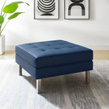 Loft Tufted Vegan Leather Ottoman - Mid-Century Modern & Stainless Steel Base