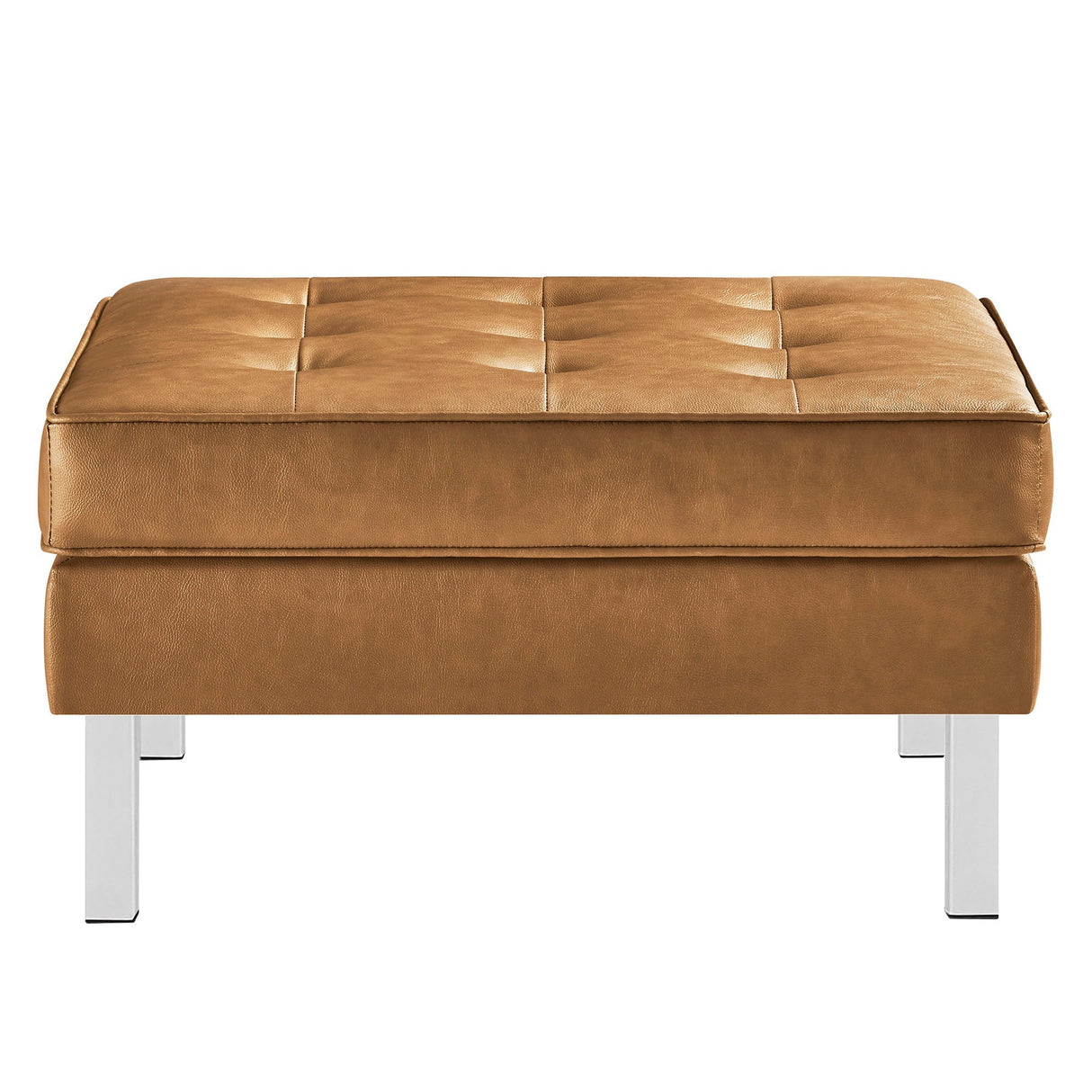 Loft Tufted Vegan Leather Ottoman - Mid-Century Modern & Stainless Steel Base