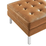 Loft Tufted Vegan Leather Ottoman - Mid-Century Modern & Stainless Steel Base