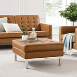 Loft Tufted Vegan Leather Ottoman - Mid-Century Modern & Stainless Steel Base