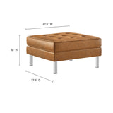 Loft Tufted Vegan Leather Ottoman - Mid-Century Modern & Stainless Steel Base
