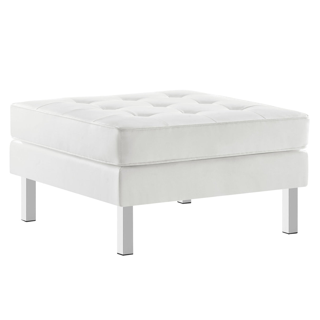 Loft Tufted Vegan Leather Ottoman - Mid-Century Modern & Stainless Steel Base