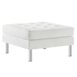 Loft Tufted Vegan Leather Ottoman - Mid-Century Modern & Stainless Steel Base