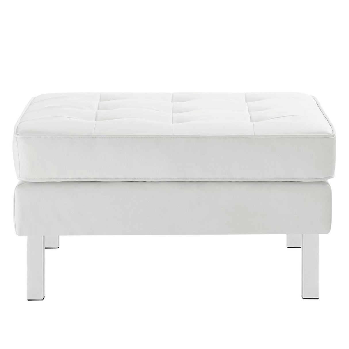 Loft Tufted Vegan Leather Ottoman - Mid-Century Modern & Stainless Steel Base