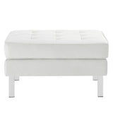 Loft Tufted Vegan Leather Ottoman - Mid-Century Modern & Stainless Steel Base