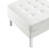 Loft Tufted Vegan Leather Ottoman - Mid-Century Modern & Stainless Steel Base