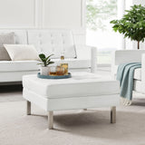 Loft Tufted Vegan Leather Ottoman - Mid-Century Modern & Stainless Steel Base