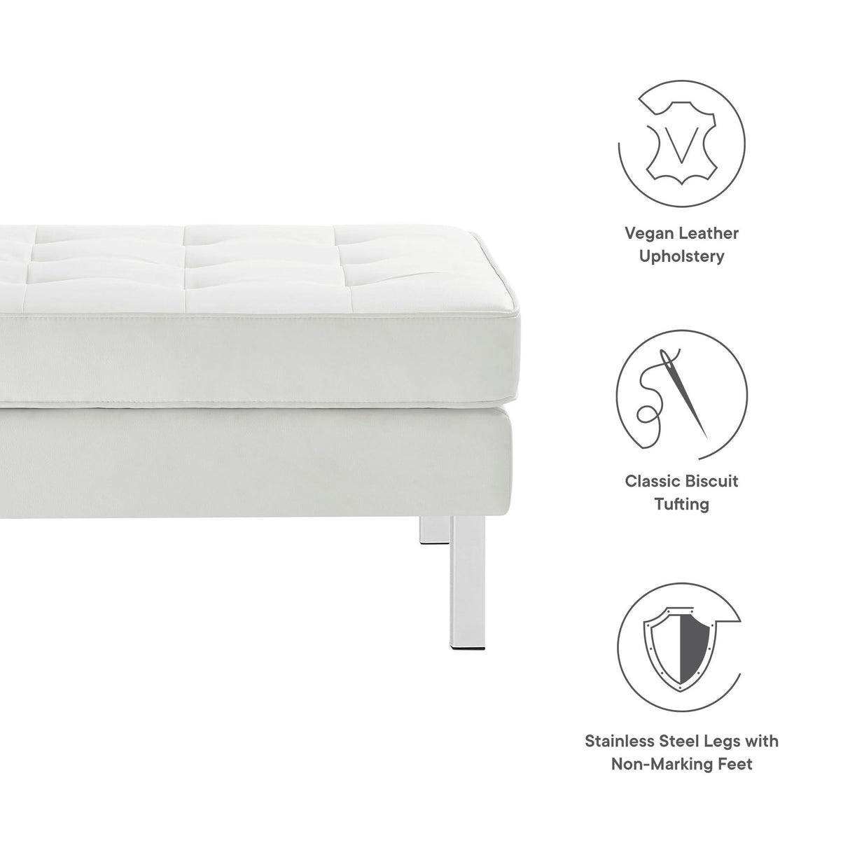 Loft Tufted Vegan Leather Ottoman - Mid-Century Modern & Stainless Steel Base