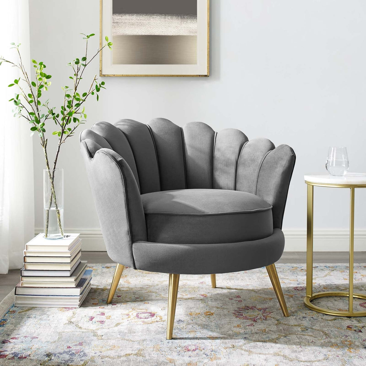 Admire Scalloped Edge Performance Velvet Accent Armchair - Glam Deco & Stain-Resistant