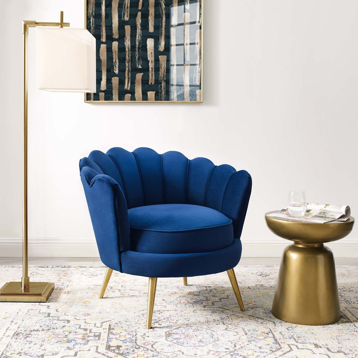 Admire Scalloped Edge Performance Velvet Accent Armchair - Glam Deco & Stain-Resistant