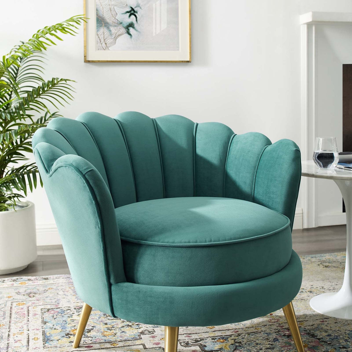 Admire Scalloped Edge Performance Velvet Accent Armchair - Glam Deco & Stain-Resistant