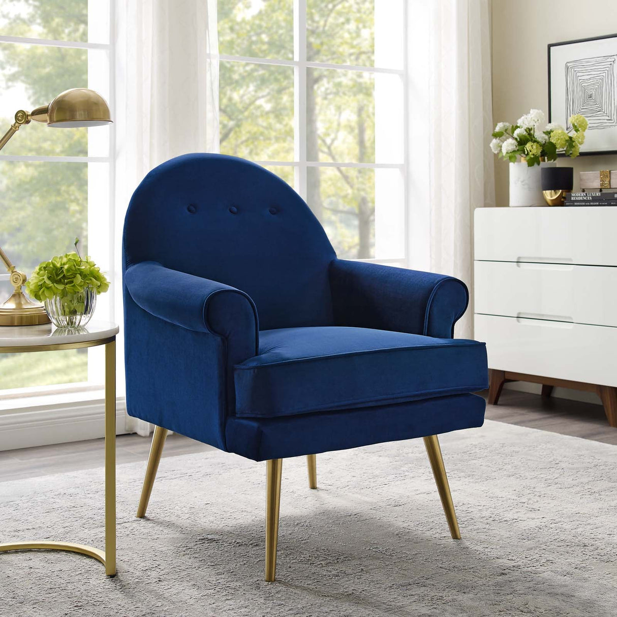 Revive Tufted Button Accent Performance Velvet Armchair - Mid-Century Modern & Stain-Resistant
