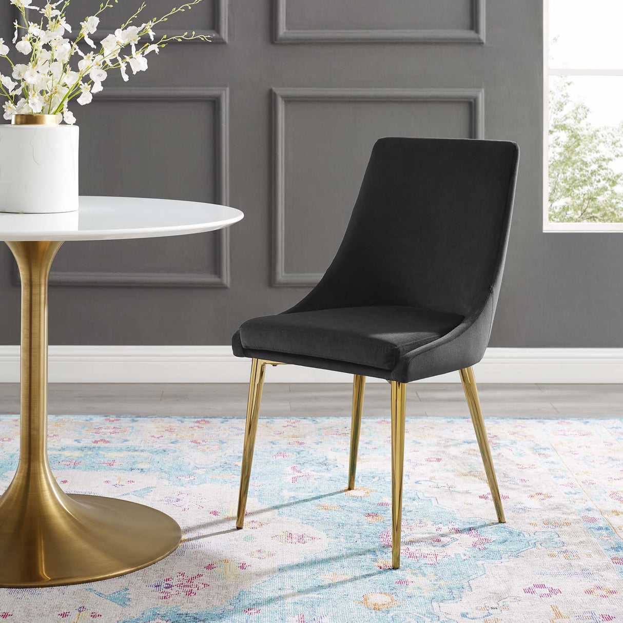Viscount Modern Accent Performance Velvet Dining Chair - Vintage Glam & Stain-Resistant