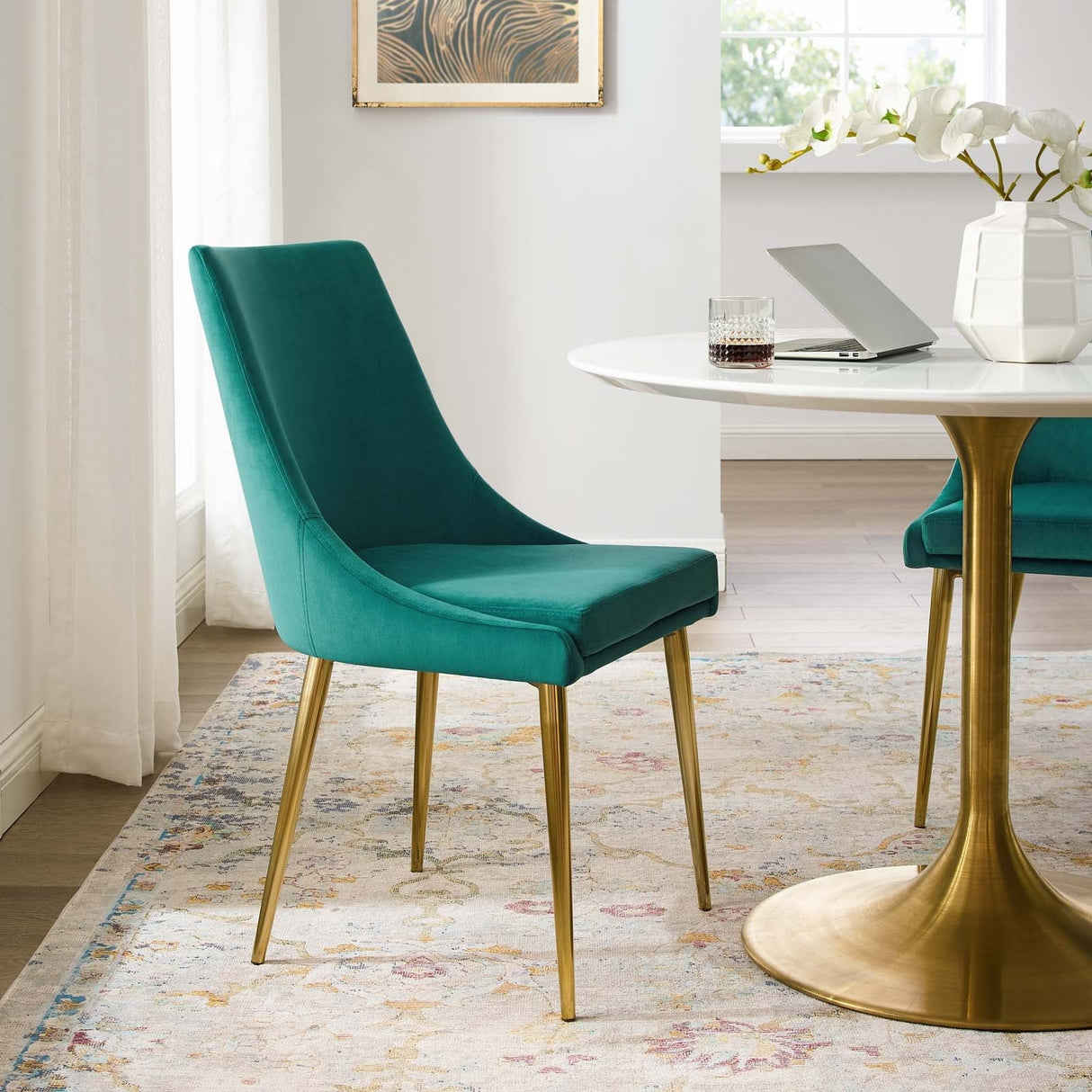 Viscount Modern Accent Performance Velvet Dining Chair - Vintage Glam & Stain-Resistant