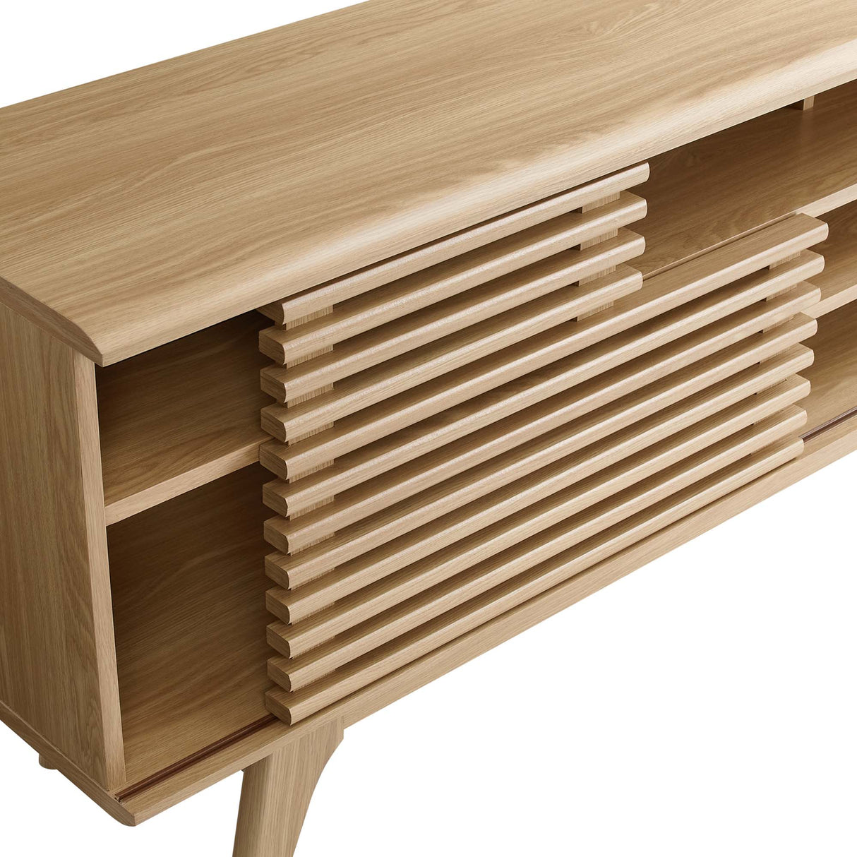 Render 71" Media Console TV Stand - Mid-Century Modern & Slatted Sliding Doors