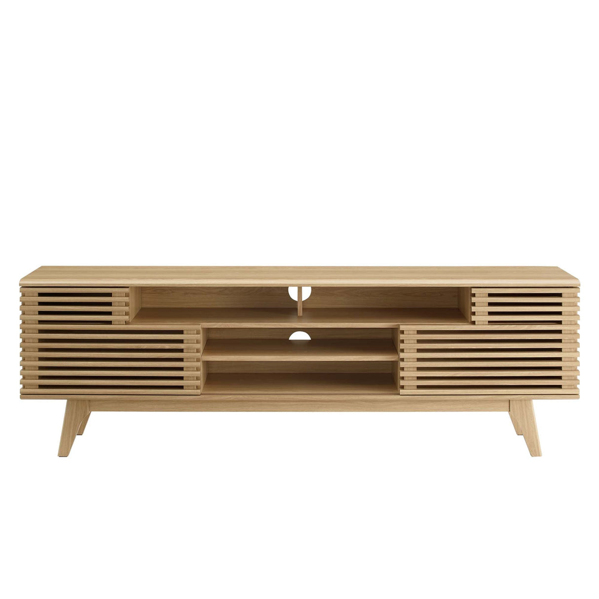Render 71" Media Console TV Stand - Mid-Century Modern & Slatted Sliding Doors
