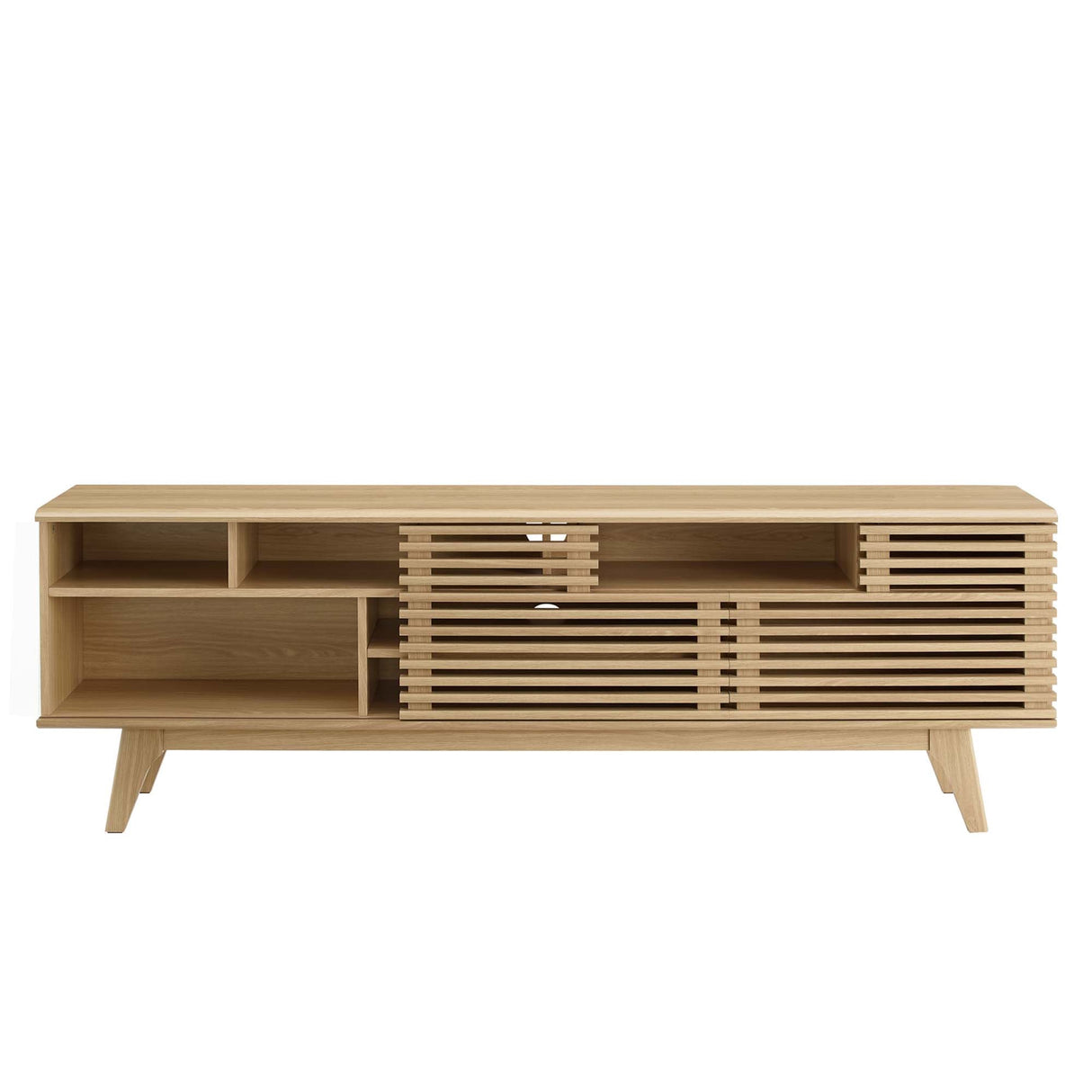 Render 71" Media Console TV Stand - Mid-Century Modern & Slatted Sliding Doors
