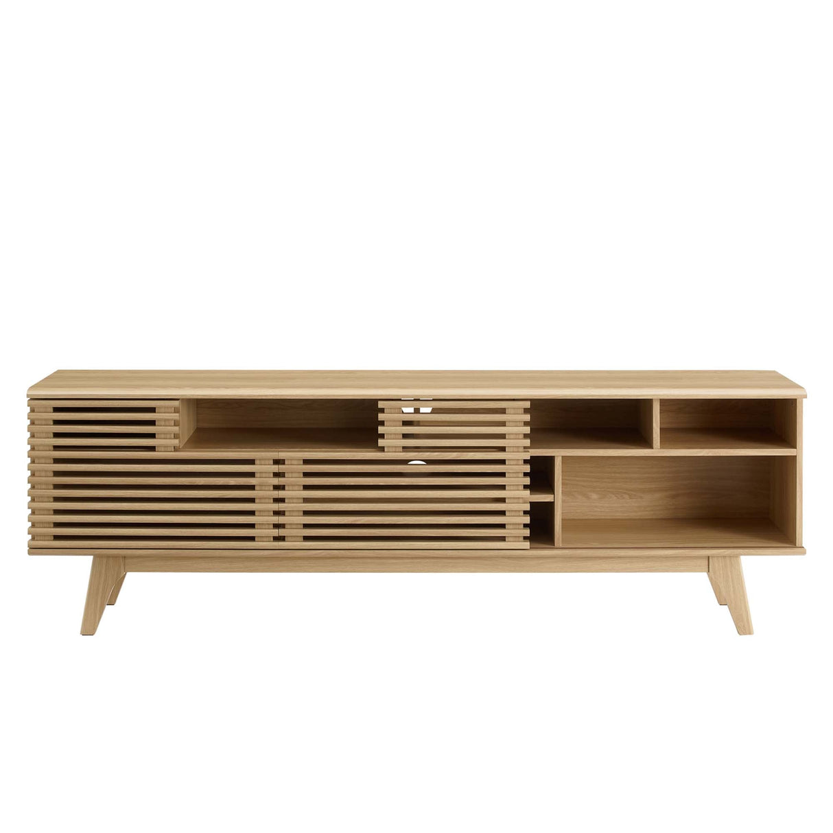 Render 71" Media Console TV Stand - Mid-Century Modern & Slatted Sliding Doors
