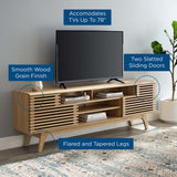 Render 71" Media Console TV Stand - Mid-Century Modern & Slatted Sliding Doors