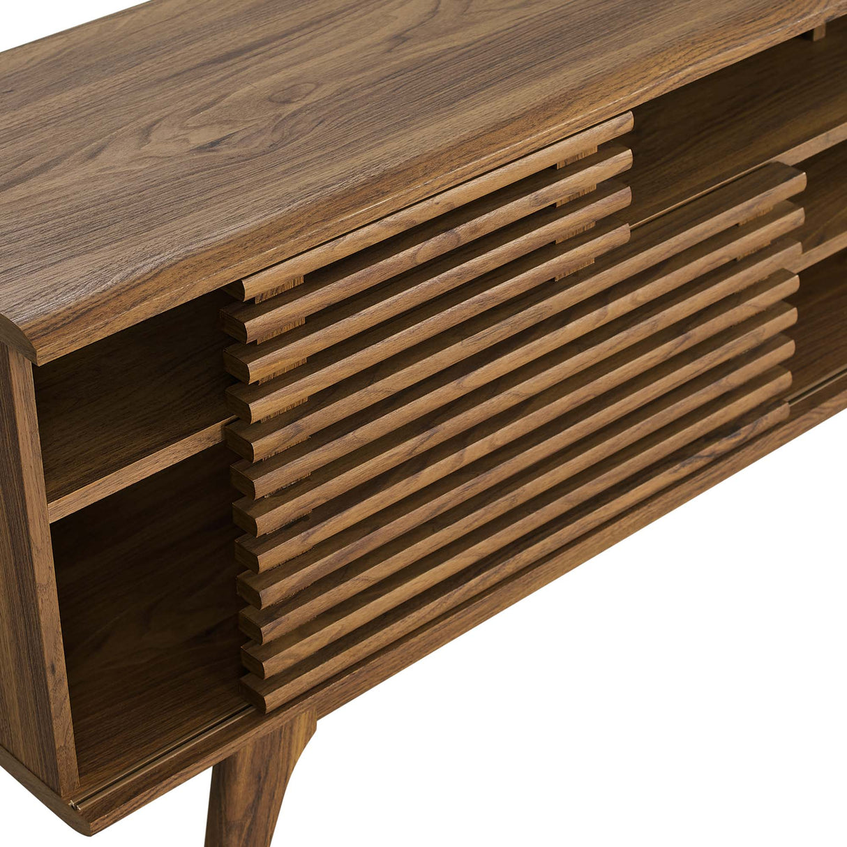 Render 71" Media Console TV Stand - Mid-Century Modern & Slatted Sliding Doors