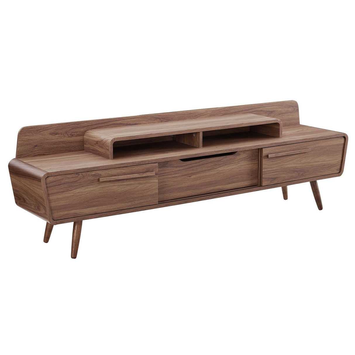 Omnistand 74 Inch Entertainment Center TV Stand - Mid-Century Modern & Walnut Grain