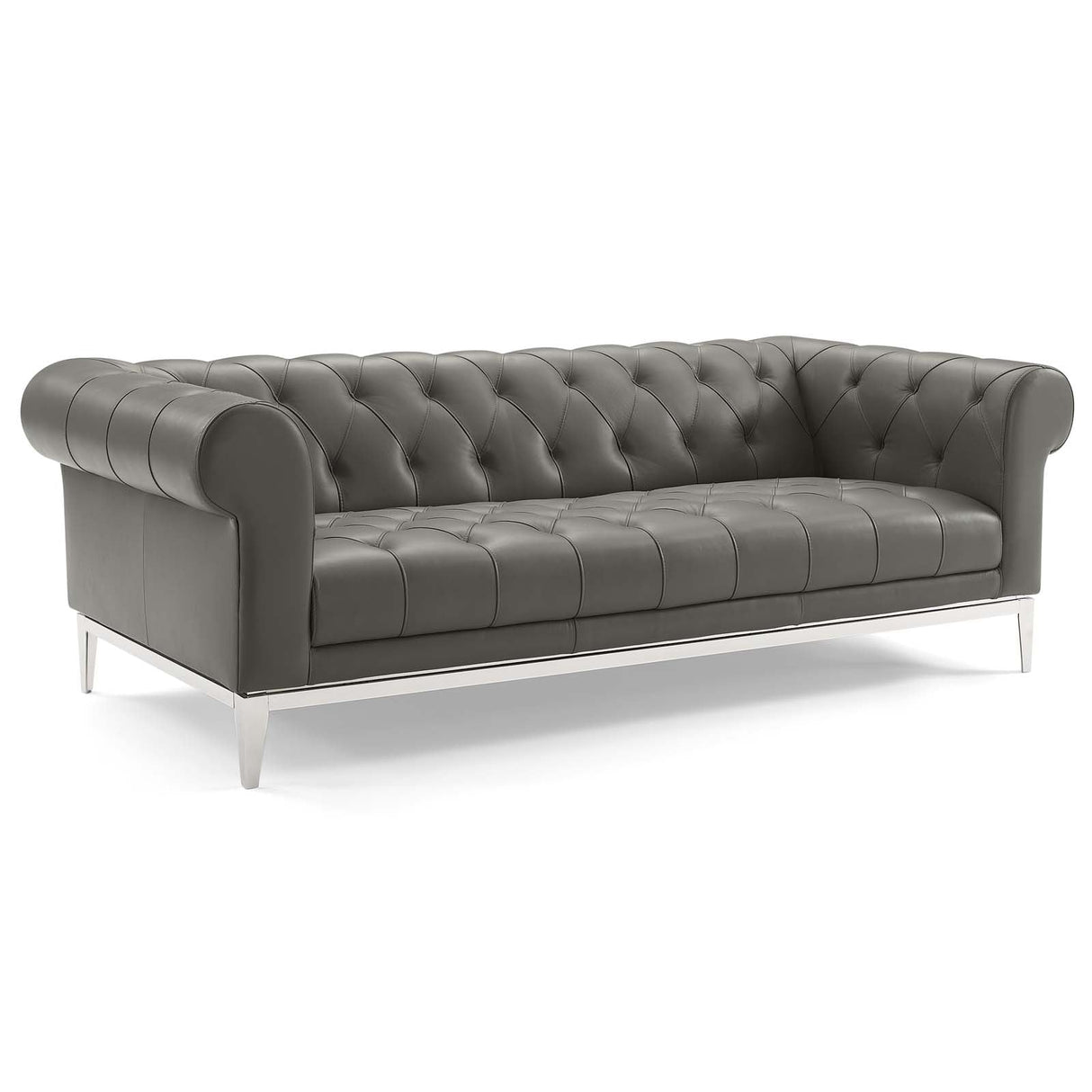 Idyll Tufted Button Upholstered Leather Chesterfield Sofa - Vintage Glam & Large Living Room Seating