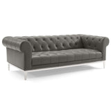 Idyll Tufted Button Upholstered Leather Chesterfield Sofa - Vintage Glam & Large Living Room Seating