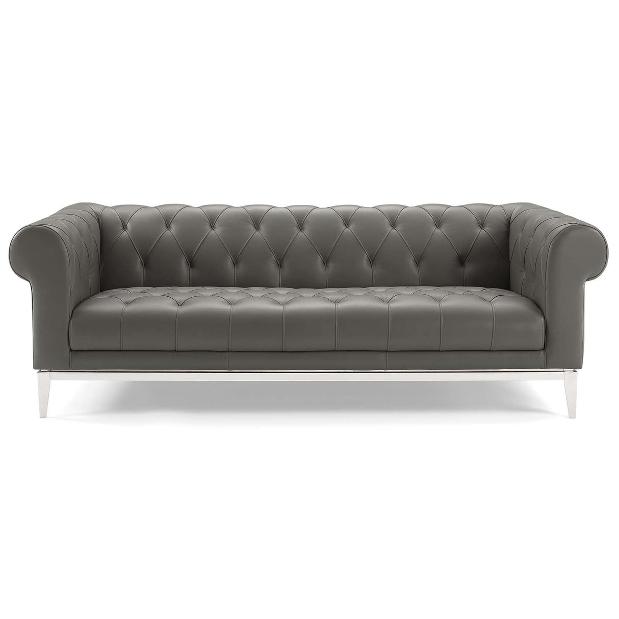 Idyll Tufted Button Upholstered Leather Chesterfield Sofa - Vintage Glam & Large Living Room Seating