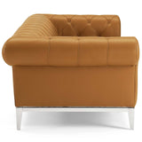 Idyll Tufted Button Upholstered Leather Chesterfield Sofa - Vintage Glam & Large Living Room Seating