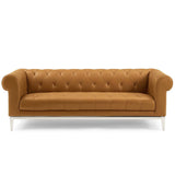 Idyll Tufted Button Upholstered Leather Chesterfield Sofa - Vintage Glam & Large Living Room Seating