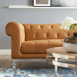 Idyll Tufted Button Upholstered Leather Chesterfield Sofa - Vintage Glam & Large Living Room Seating