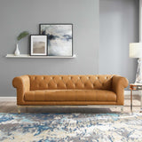 Idyll Tufted Button Upholstered Leather Chesterfield Sofa - Vintage Glam & Large Living Room Seating