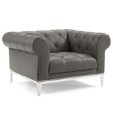 Idyll Tufted Button Upholstered Leather Chesterfield Armchair - Vintage Glam & Ergonomic Seating