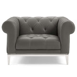 Idyll Tufted Button Upholstered Leather Chesterfield Armchair - Vintage Glam & Ergonomic Seating