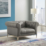 Idyll Tufted Button Upholstered Leather Chesterfield Armchair - Vintage Glam & Ergonomic Seating